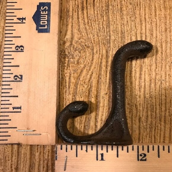 Two (2) Cast Iron Rustic Brown 2 3/4" tall Double Wall Hooks Two (2) 0170-01202 - Picture 13 of 15